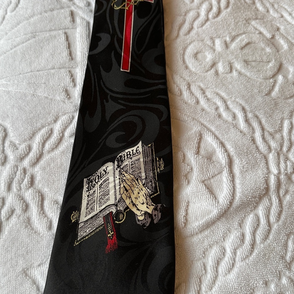 Religious Themed Black‎ Tie with Bible Design